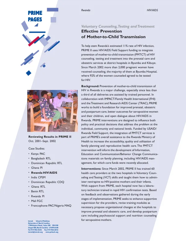 Rwanda : HIV/AIDS -- voluntary counseling, testing and treatment : effective prevention of mother-to-child transmission