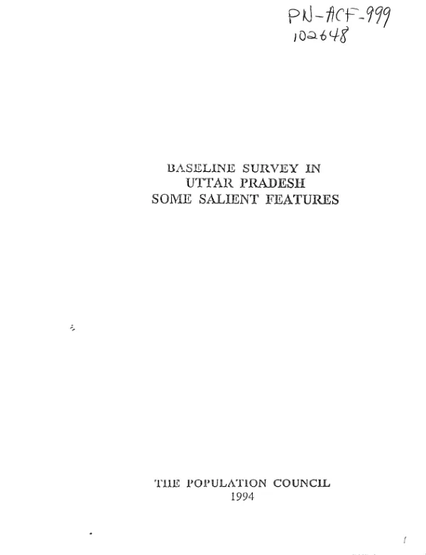 Baseline survey in Uttar Pradesh [India] : some salient features