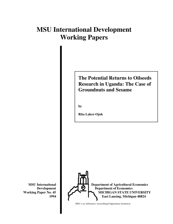 Potential returns to oilseeds research in Uganda : the case of groundnuts and sesame