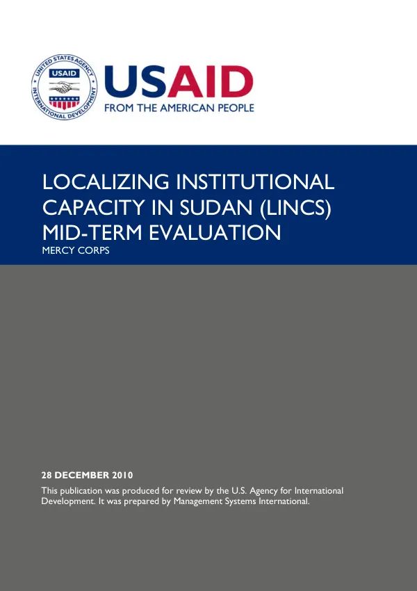 Localizing institutional capacity in Sudan (LINCS) mid-term evaluation : Mercy Corps