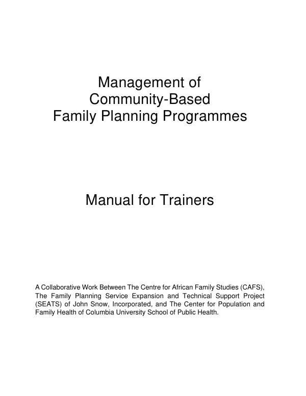 Management of community-based family planning programmes : manual for trainers