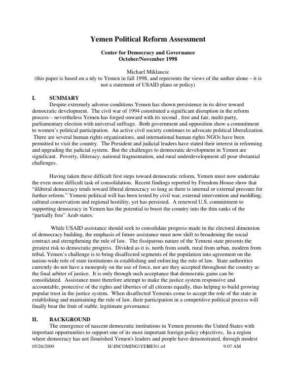 Yemen political reform assessment