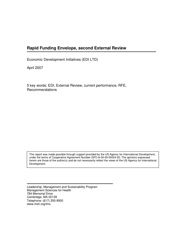 Rapid funding envelope for HIV/AIDS : second external review
