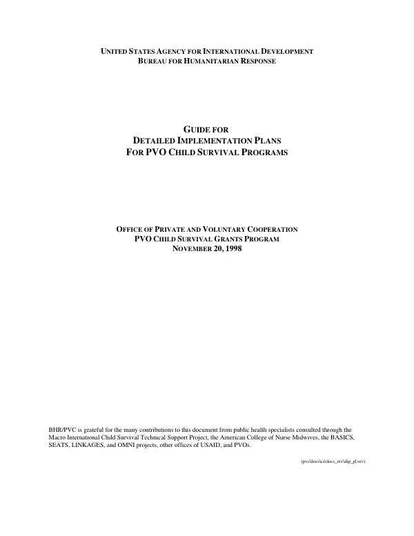 Guide for detailed implementation plans [DIPs] for PVO child survival programs