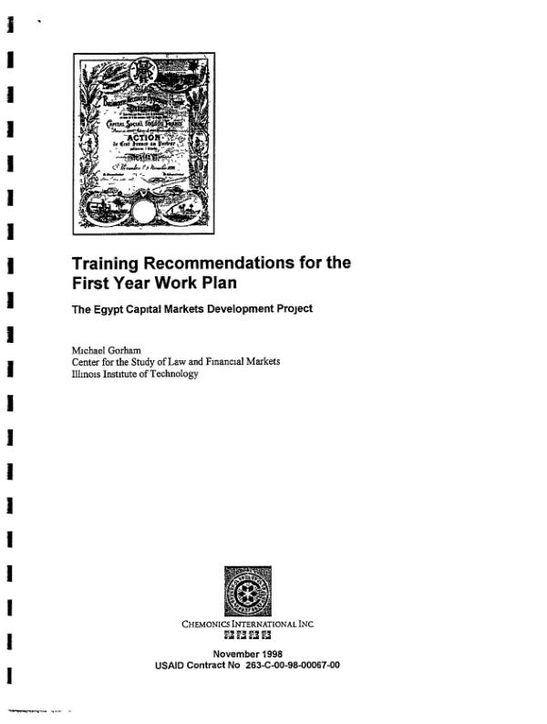 Training recommendations for the first year work plan : the Egypt capital markets development project