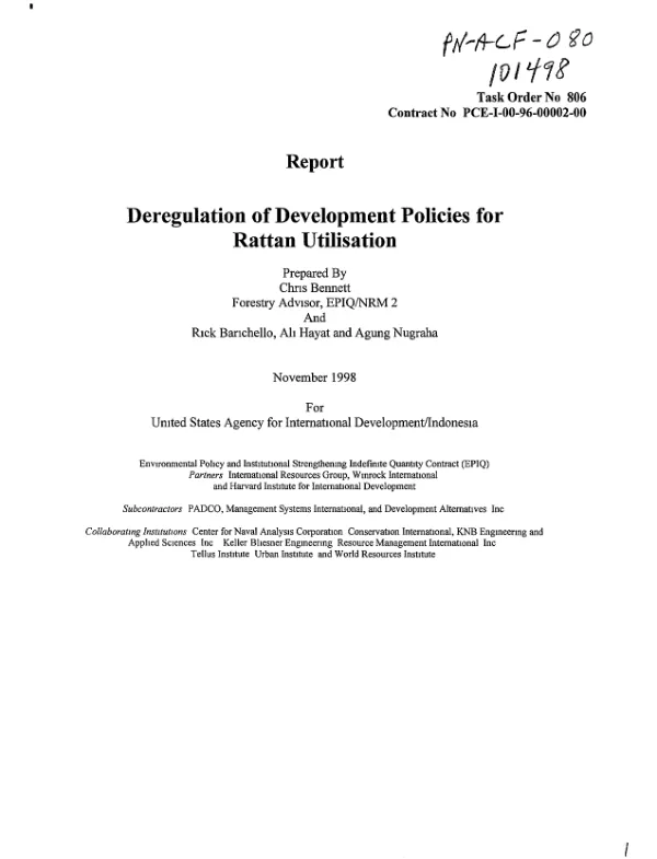 Report : deregulation of development policies for rattan utilisation