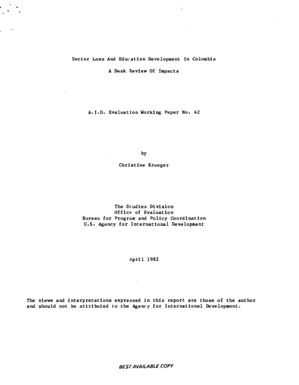 Sector loan and education development in Colombia : a desk review of impacts
