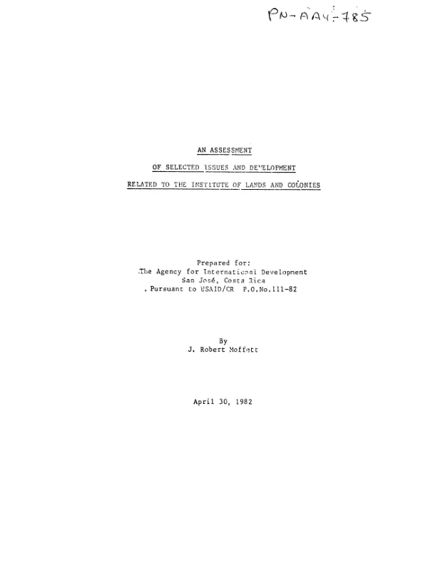 Assessment of selected issues and development related to the Institute of Lands and Colonies