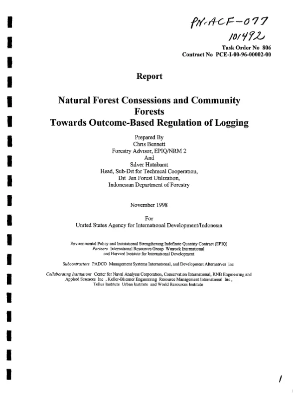 Report : natural forest concessions and community forests -- towards outcome-based regulation of logging