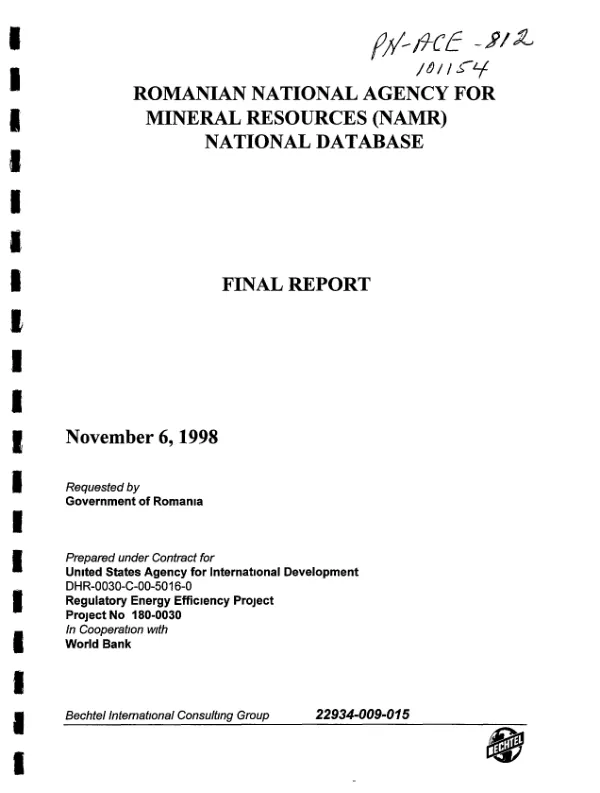 Romanian National Agency for Mineral Resources (NAMR) : final summary report -- national petroleum database