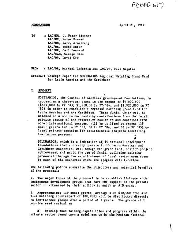 Concept paper for SOLIDARIOS regional matching grant fund for Latin America and the Caribbean