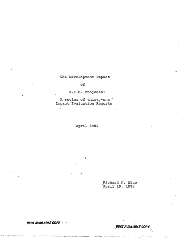 Development impact of A.I.D. projects : a review of thirty-one impact evaluation reports