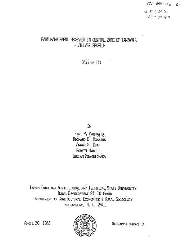 Farm management research in Central Zone of Tanzania : village profile (volume II)