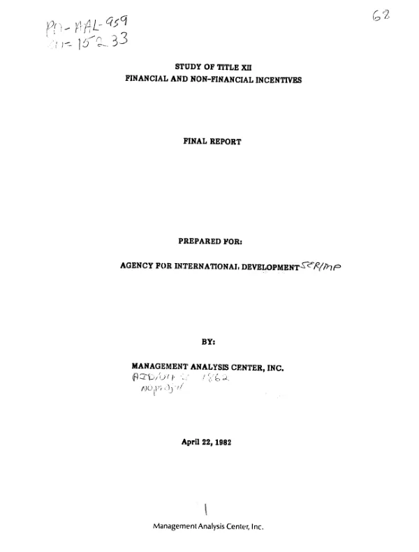 Study of Title XII financial and non-financial incentives