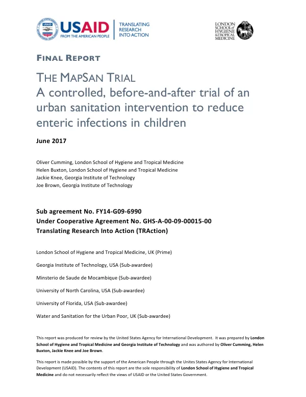 The MapSan Trial: A controlled, before-and-after trial of an urban sanitation intervention to reduce enteric infections in children