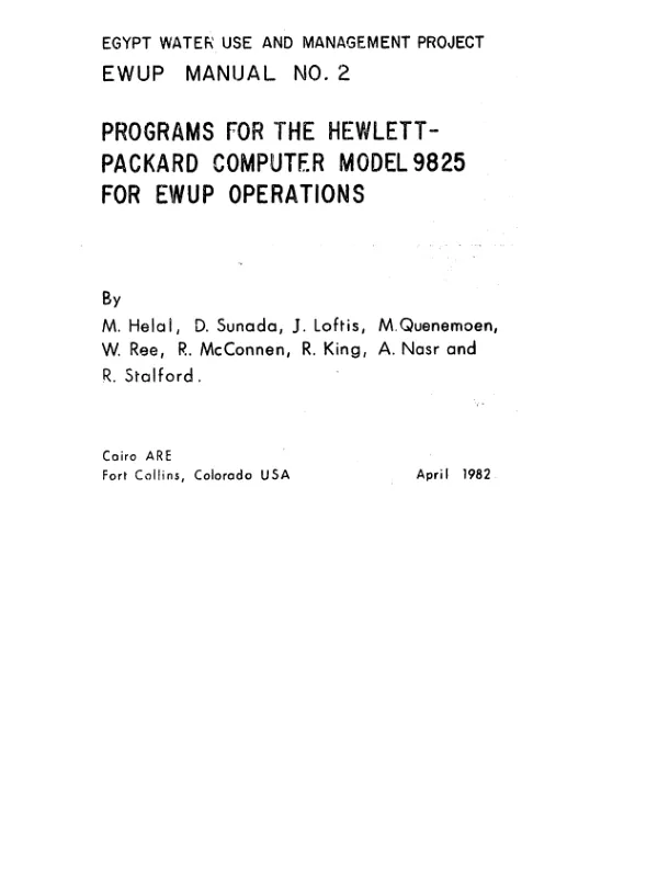 Programs for the Hewlett-Packard computer model 9825 for EWUP operations