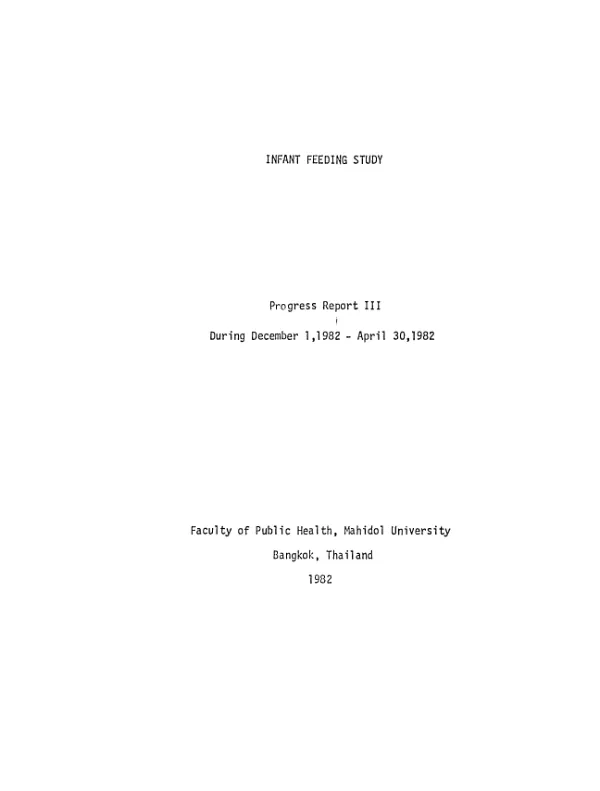 Infant feeding study; progress report III