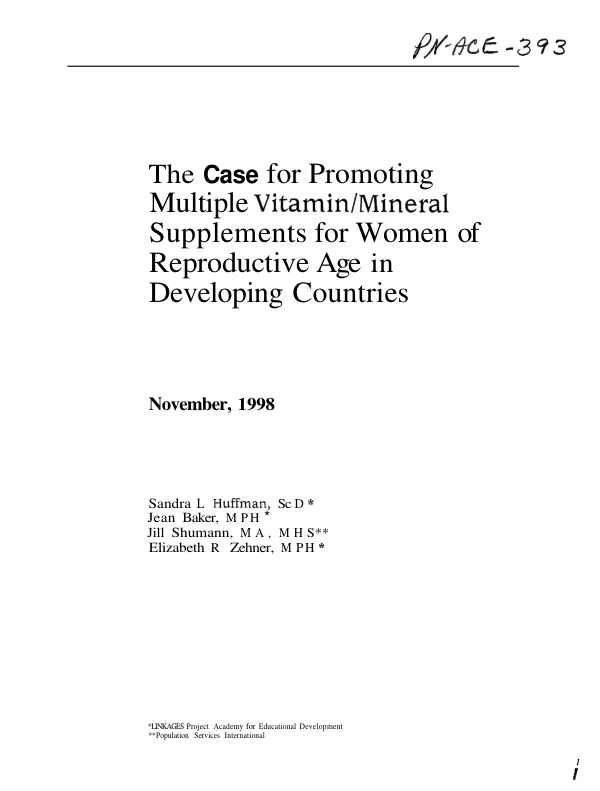 Case for promoting multiple vitamin/mineral supplements for women of reproductive age in developing countries