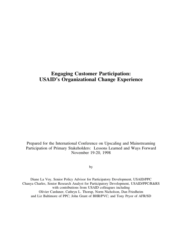 Engaging customer participation : USAID"s organizational change experience