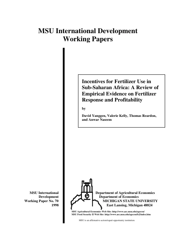 Incentives for fertilizer use in sub-Saharan Africa : a review of empirical evidence on fertilizer response and profitability