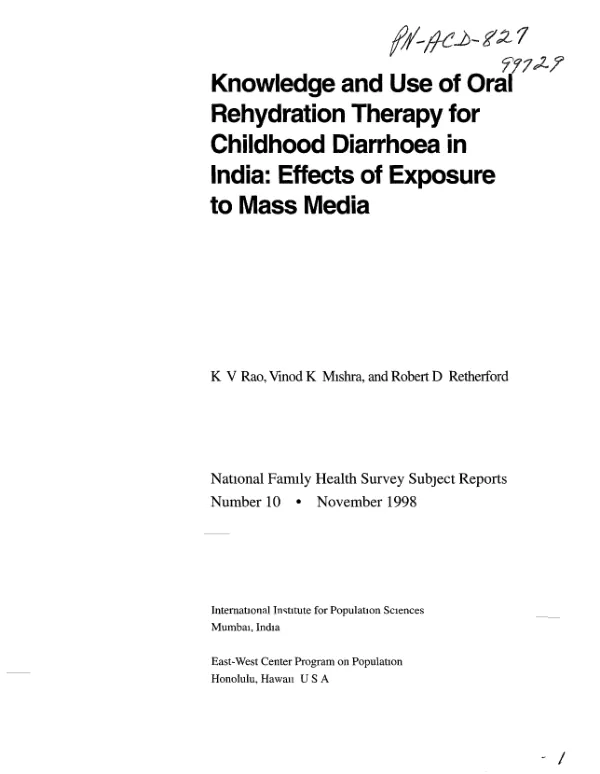 Knowledge and use of oral rehydration therapy for childhood diarrhoea in India : effects of exposure to mass media