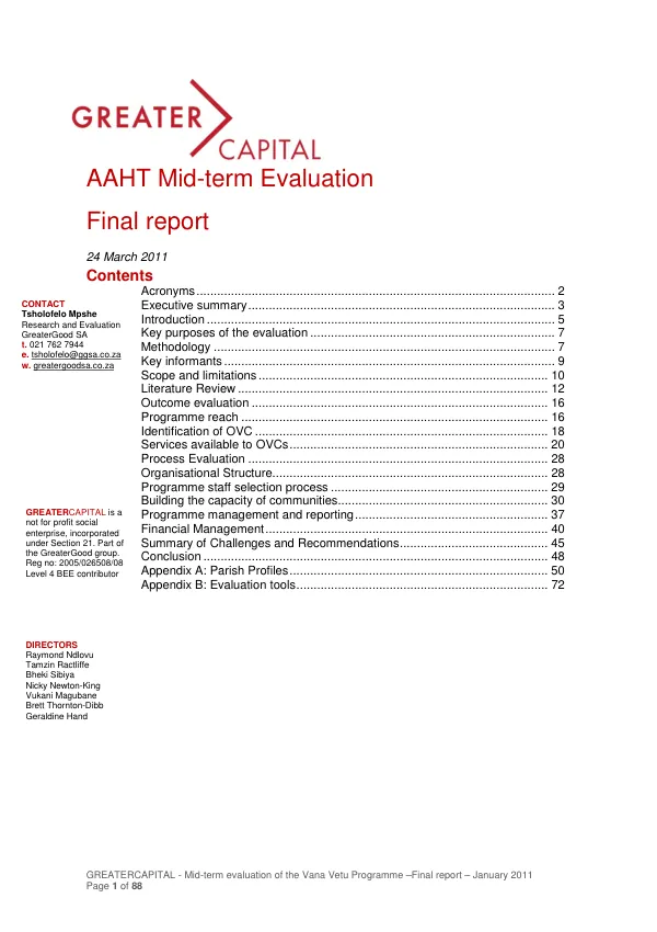 AAHT (Anglican AIDS and Healthcare Trust) mid-term evaluation