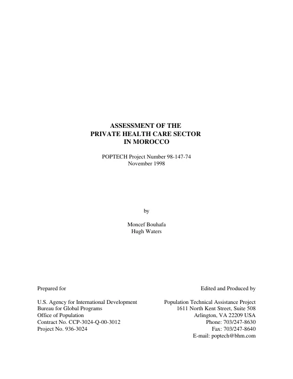 Assessment of the private health care sector in Morocco