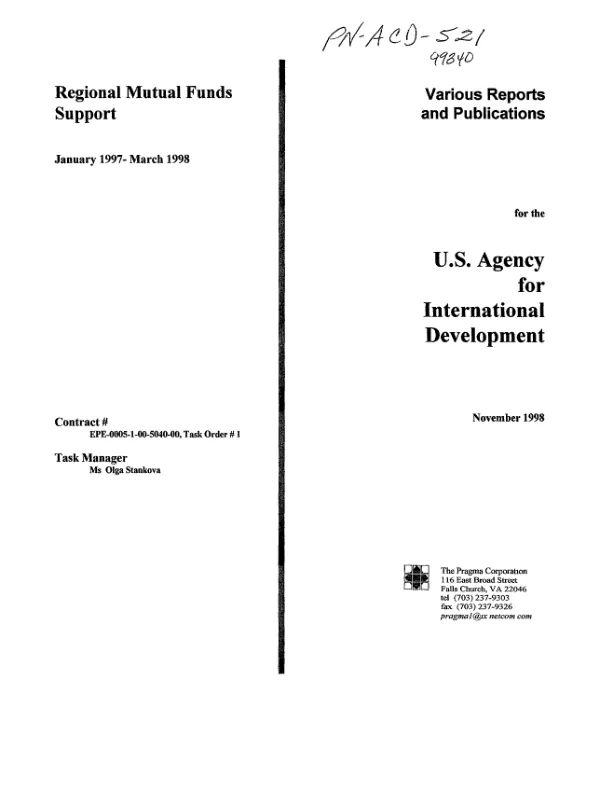 Regional mutual funds support : various reports and publications