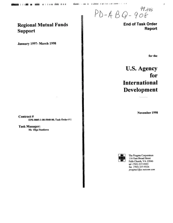 Regional mutual funds support : end of task order report, January 1997-March 1998