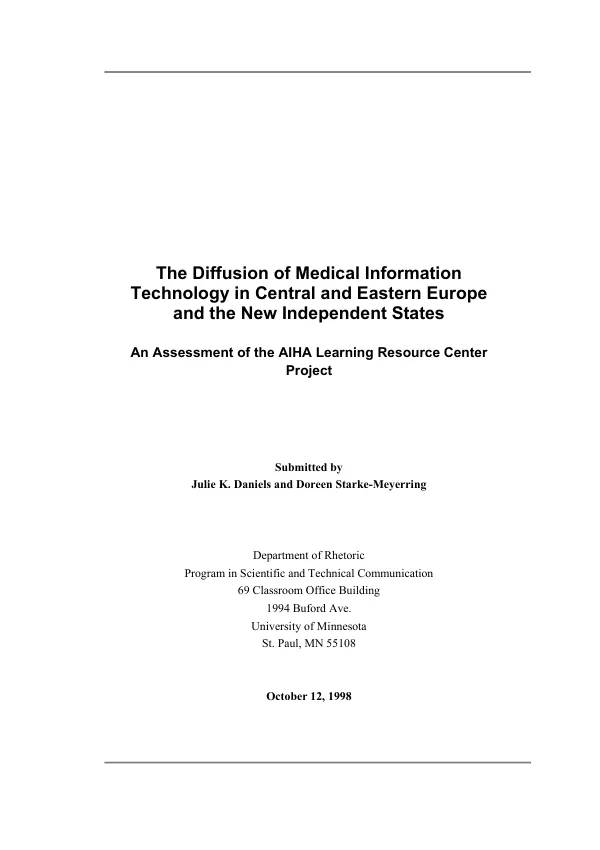 The diffusion of medical information technology in Central and Eastern Europe and the New Independent States : an assessment of the AIHA (American International Health Alliance Learning Resource Center project