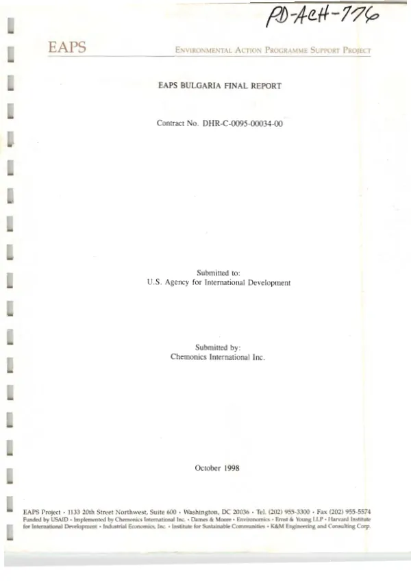 EAPS, enironmental action programme support project Bulgaria : final report