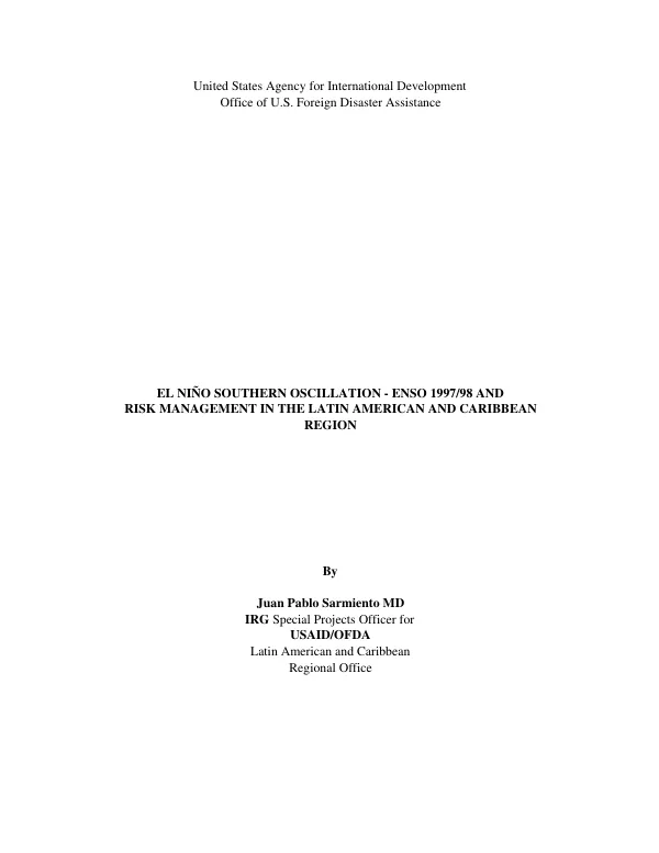 El Nino southern oscillation : ENSO 1997/98 and risk management in the Latin American and Caribbean region