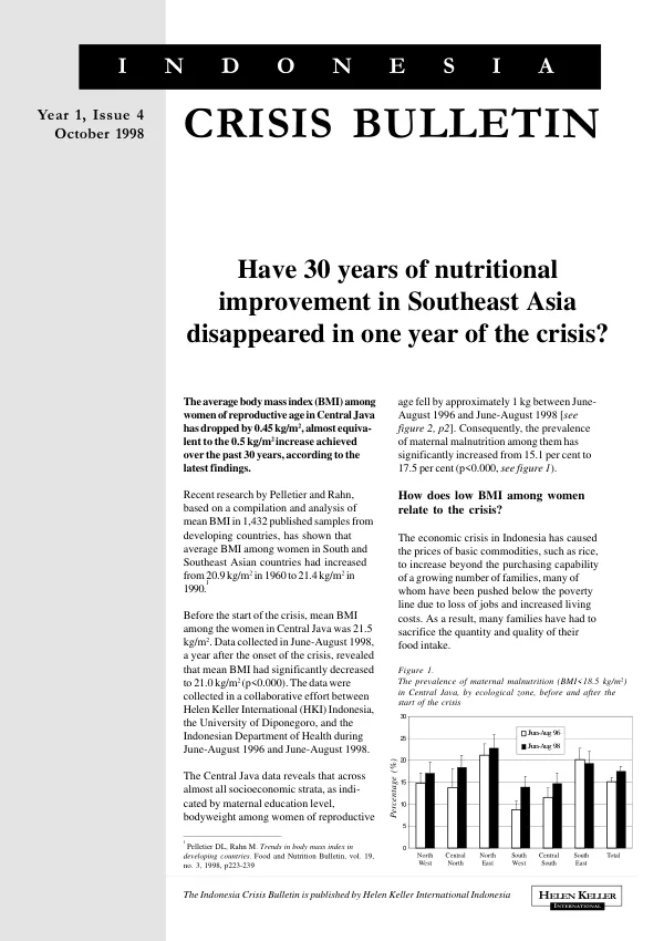 Have 30 years of nutritional improvement in Southeast Asia disappeared in one year of the crisis?