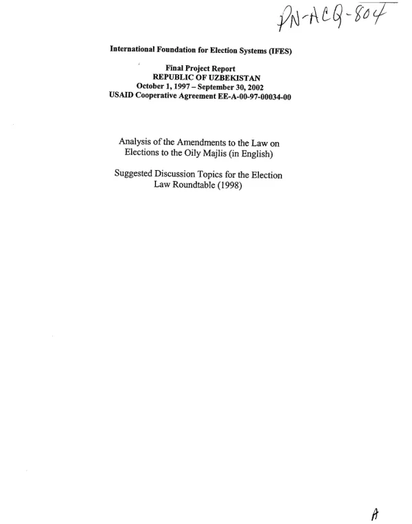 Amendment to the law on elections to the Oily Majlis [Parliament] of the Republic of Uzbekistan