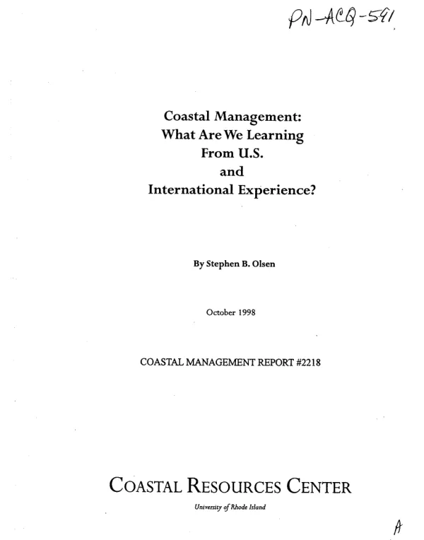 Coastal management : what are we learning from US and international experience?