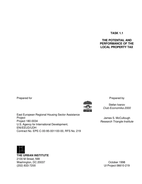 Potential and performance of the local property tax : task 1.1