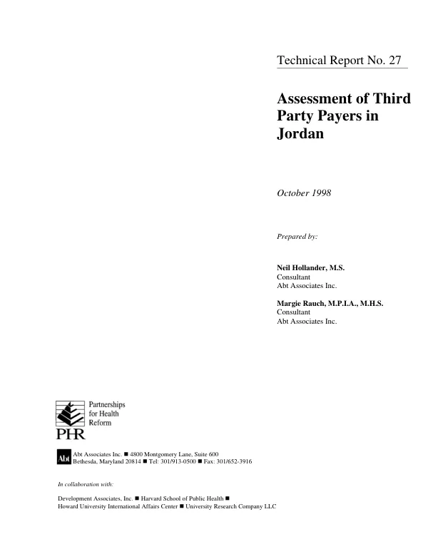 Assessment of third party payers in Jordan
