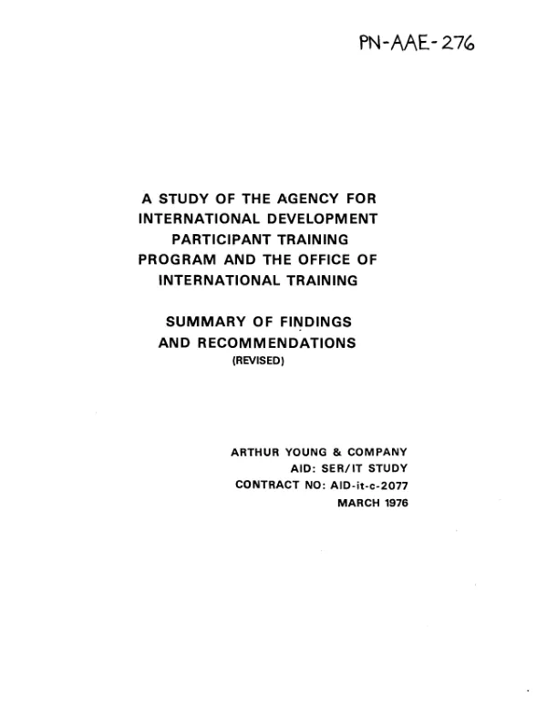 Study of the AID participant training program and the office of international training, summary of findings and recommendations