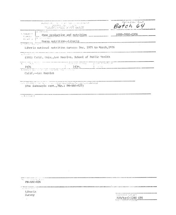 Liberia national nutrition survey : Dec., 1975 to March, 1976