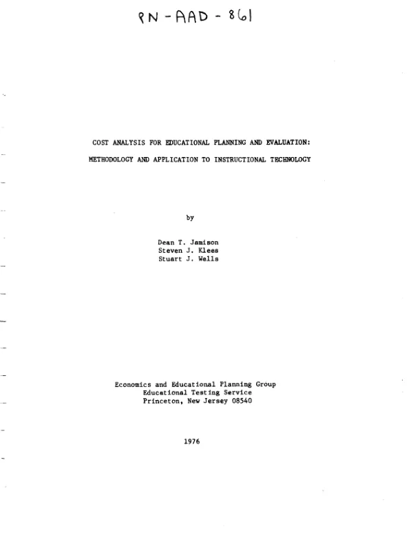 Cost analysis for educational planning and evaluation : methodology and application to instructional technology