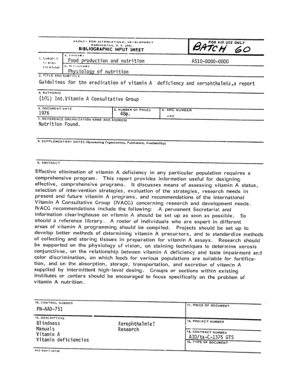 Guidelines for the eradication of vitamin A deficiency and zerophthalmia, a report