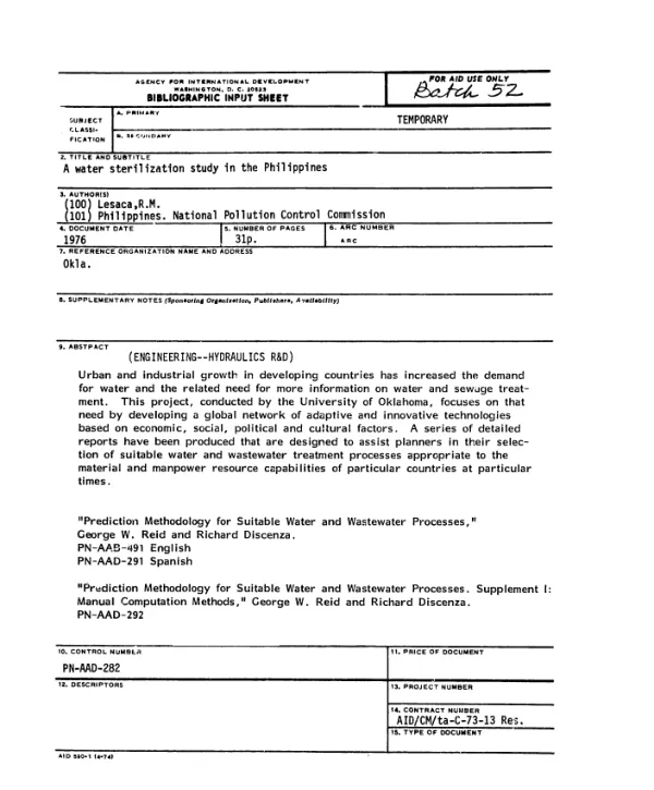 Water sterilization study in the Philippines