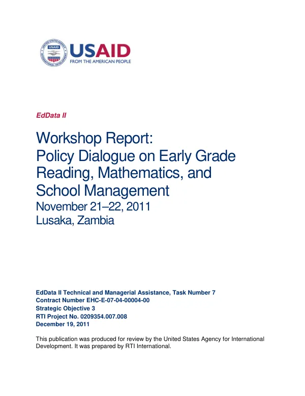 Wordshop Report: Policy Dialogue on Early Grade Reading, Mathematics, and School Management