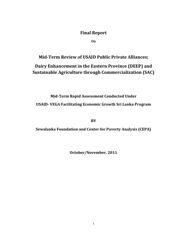 Final report on mid-term review of USAID public private alliances: Dairy enhancement in the eastern province (DEEP) and Sustainable agriculture through commercialization (SAC)