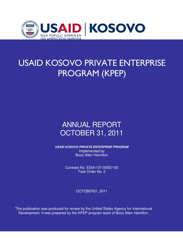 USAID Kosovo Private Enterprise Program - Annual Report - Year Three.