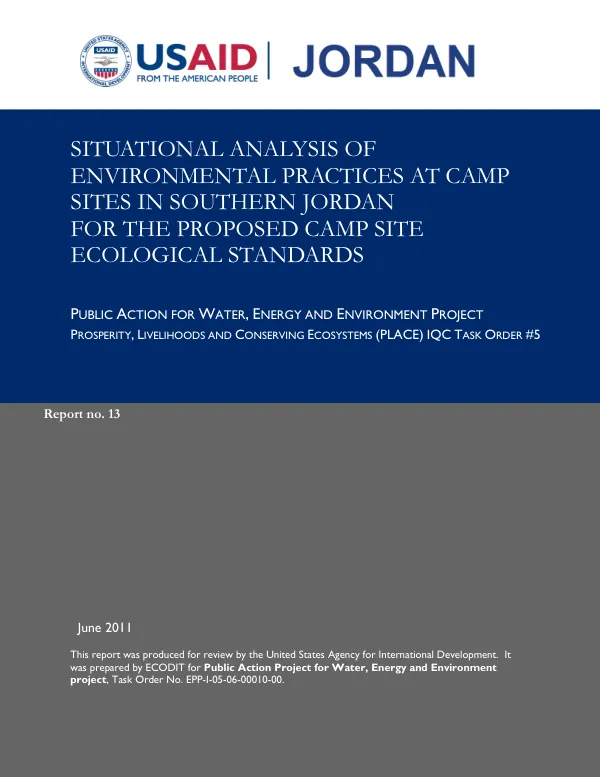 Situational Analysis of Environmental Practices at Camp Sites in Southern Jordan for the Proposed Camp Site Ecological Standards