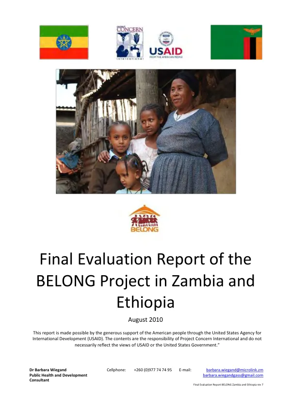 Final evaluation report of the BELONG (better education and life opportunities for vulnerable children through networking and organizational growth) project in Zambia and Ethiopia