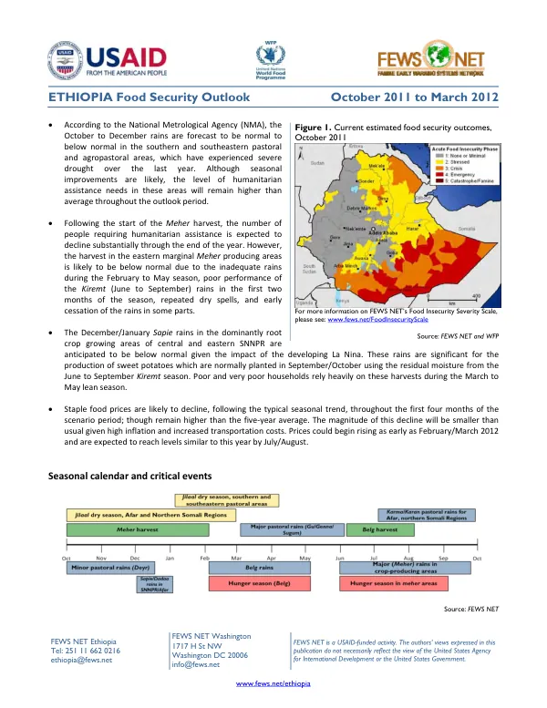Ethiopia food security outlook, October 2011 to March 2012
