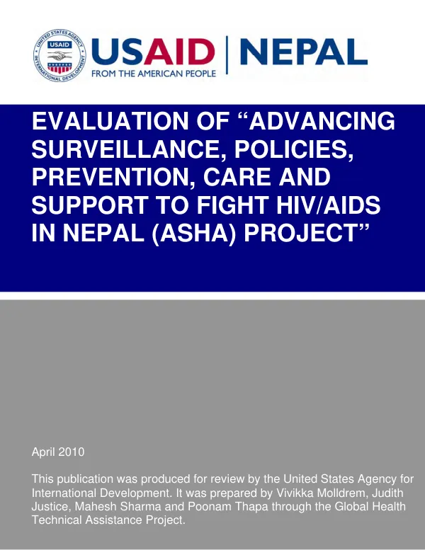Evaluation of 'advancing surveillance, policies, prevention, care and support to fight HIV/AIDS in Nepal (ASHA) project'