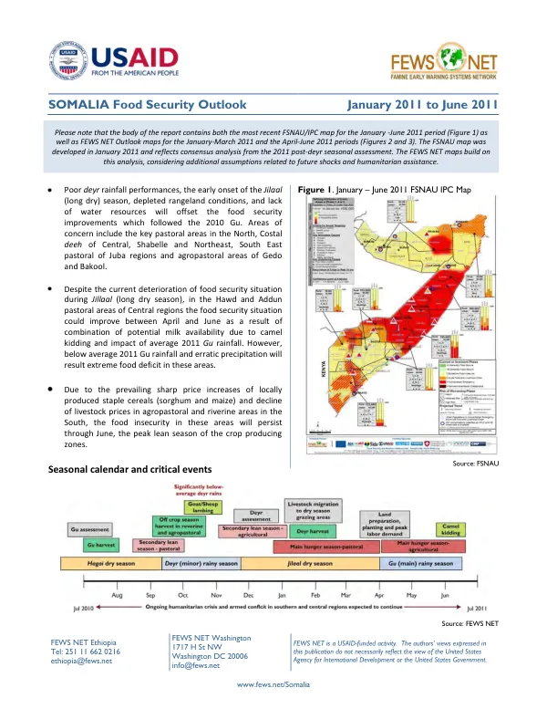 Somalia food security outlook, January 2011 to June 2011